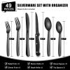 49-Piece Black Silverware Set with Organizer, Heavy Duty Stainless Steel Flatware for 8, Cutlery Utensil Sets with Steak Knives, Rust-proof, Mirror Polished, Dishwasher Safe, Black Heavy Duty view 2
