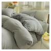 QuKan Bed, Bedding Sets Simple Solid Color Milk Flannel Duvet Cover Set Winter Thickened Warm Duvet Cover Sheet Pillowcase 4-Piece Bed Sheet Set view 3