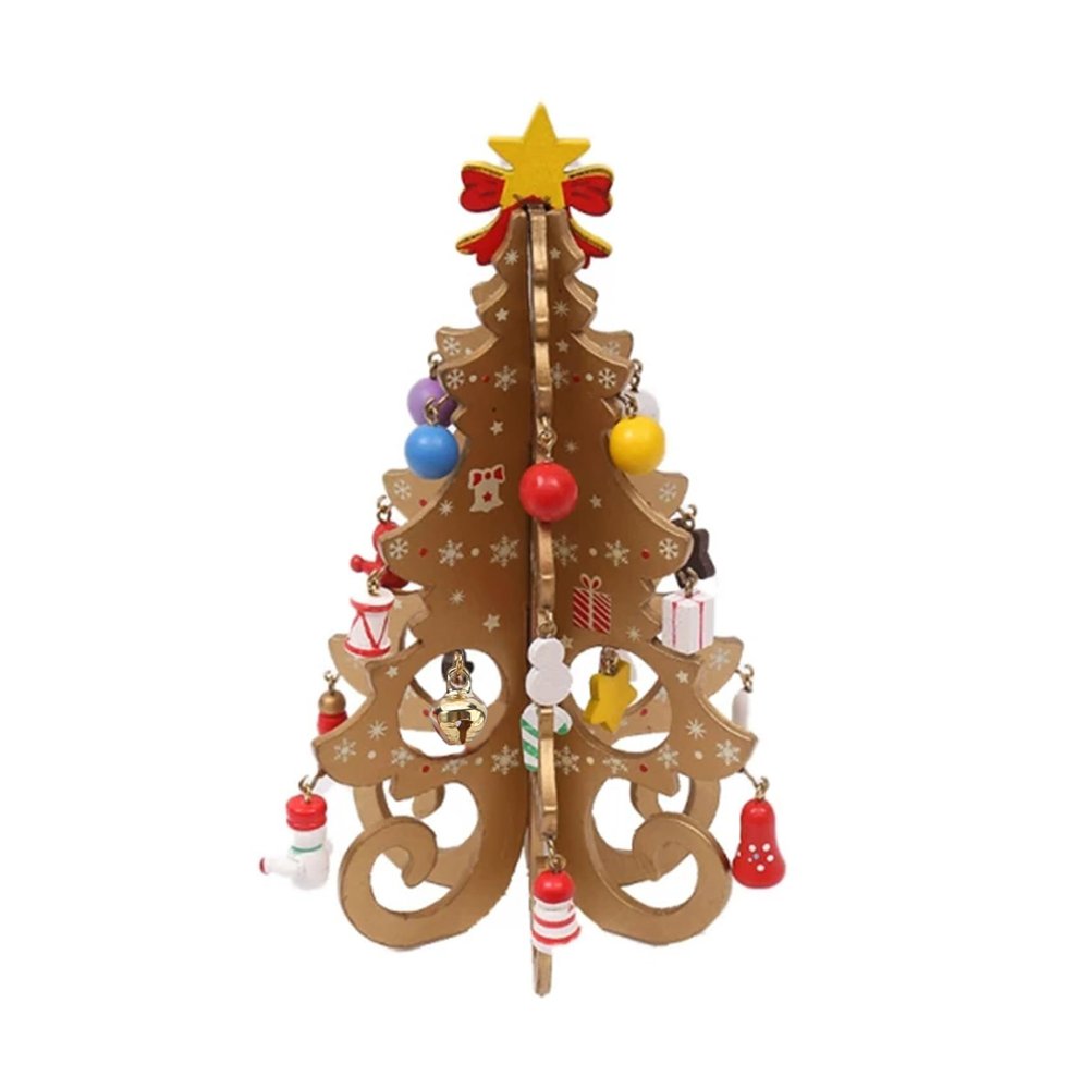 Meoliny Desktop Wooden Christmas Tree Decorations Small Christmas Tree Ornaments Miniature for Xmas Home Decor,Yellow