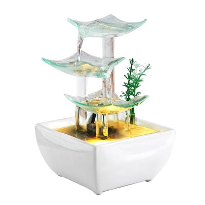 EERINESS Indoor Small Water Fountain Office Desktop Ornaments, Living Room Fountain, Women's Ceramic Glass Water Ornaments, Ceramic Desktop Fountain Tabletop Fountains Feng Shui Decor (Color : B)
