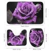 Beautiful Purple Roses 4 Pieces Shower Curtain Sets with Non-Slip Rugs, Toilet Lid Cover and Bath Mat, Rustic Retro Flowers Plants Bathroom Decor Set Waterproof Shower Curtains with 12 Hooks view 3
