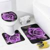 Beautiful Purple Roses 4 Pieces Shower Curtain Sets with Non-Slip Rugs, Toilet Lid Cover and Bath Mat, Rustic Retro Flowers Plants Bathroom Decor Set Waterproof Shower Curtains with 12 Hooks view 4