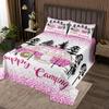 Feelyou Camper Bedspread Queen Size Happy Camping Coverlet Set Pink RV Camping Quilt Set Cartoon Cat Bedding Cover for Boys Girls Kids Adults view 1