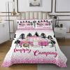Feelyou Camper Bedspread Queen Size Happy Camping Coverlet Set Pink RV Camping Quilt Set Cartoon Cat Bedding Cover for Boys Girls Kids Adults view 2