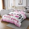 Feelyou Camper Bedspread Queen Size Happy Camping Coverlet Set Pink RV Camping Quilt Set Cartoon Cat Bedding Cover for Boys Girls Kids Adults view 3