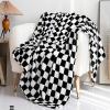 clinmday Checkerboard Design Throw Blanket,Women's Fleece Plush Throw Blanket,Soft Warm Plush Throw Blanket for Home Chair Sofa Couch Camping Travel Khaki L view 2