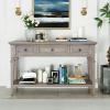 Console Table with 3 Top Drawers and 1 Open Bottom Shelf, Sofa Table for Living Room, Gray view 3