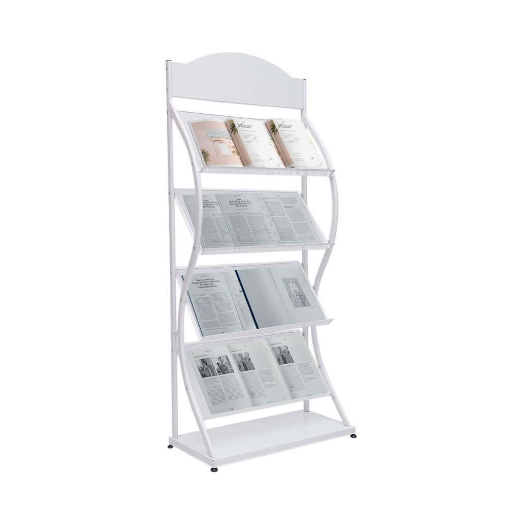 Lemoeyes Floor Standing Magazine Rack, 4 Layers Literature Books Newspaper Storage Rack with 4 Shelves - 57in Height - Single Page Information Display Stand for Office Mall Exhibition Show