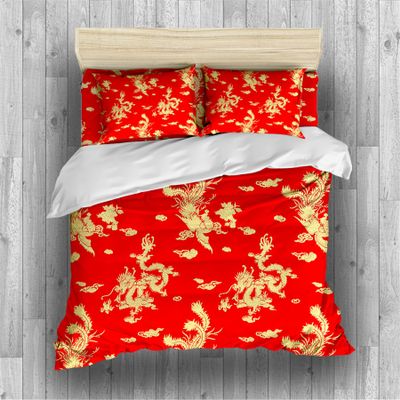 Boasorte Dragon and Phoenix Prints Duvet Cover Set | Mysterious Ancient Eastern Totem Design Bedding Set | with Soft Duvet Cover+2 Pillow Shams(3pcs) or Sheet (4pcs) (C,Full-3PCS)