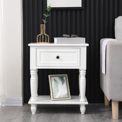 Mini modern white bedroom solid wood bedside table with storage drawers, multifunctional modern minimalist small bedroom wooden bedside table/storage cabinet - Nordic style ( Color : White , Size : 15
