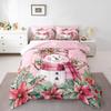 Manfei Xmas Snowman Comforter Set Full Size, Leaves Flower Snowflake Down Comforter with 2 Pillowcases, Christmas Pink Bedding Set 3pcs for Kids Boys Girls Room Decor Lightweight Duvet Insert view 1