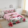 Manfei Xmas Snowman Comforter Set Full Size, Leaves Flower Snowflake Down Comforter with 2 Pillowcases, Christmas Pink Bedding Set 3pcs for Kids Boys Girls Room Decor Lightweight Duvet Insert view 3