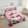 Manfei Xmas Snowman Comforter Set Full Size, Leaves Flower Snowflake Down Comforter with 2 Pillowcases, Christmas Pink Bedding Set 3pcs for Kids Boys Girls Room Decor Lightweight Duvet Insert view 4