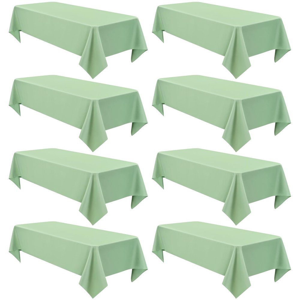 8 Pack Sage Green Polyester Tablecloth 60 x 102 inch Rectangle Table Cloth for 6 FT Tables,Washable Fabric Stain and Wrinkle Resistant Table Cover for Wedding Parties Banquet St. Patrick's Day
