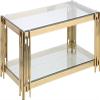 48 Inch Gold Coffee Table with Mirrored Stainless Steel Base, 2-Tier Rectangular Tempered Glass with Storage Shelf, Modern Center Table for Living Room view 1