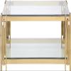 48 Inch Gold Coffee Table with Mirrored Stainless Steel Base, 2-Tier Rectangular Tempered Glass with Storage Shelf, Modern Center Table for Living Room view 4
