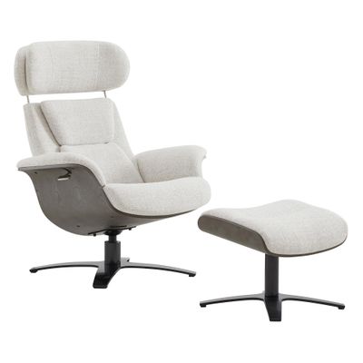 CHITA Fabric Reclining Swivel Chair with Adjustable Headrest and Ottoman for Living Room, White (Multi-Colored)