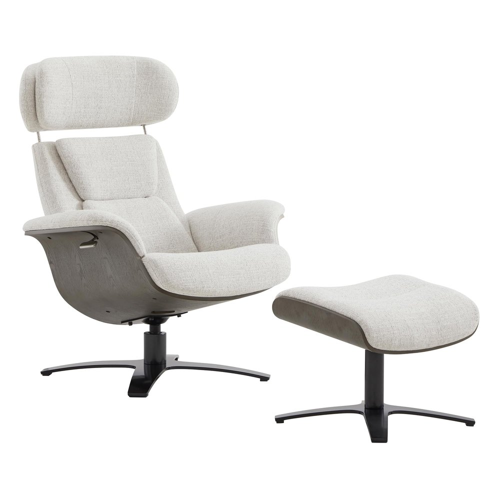 CHITA Fabric Reclining Swivel Chair with Adjustable Headrest and Ottoman for Living Room, White (Multi-Colored)