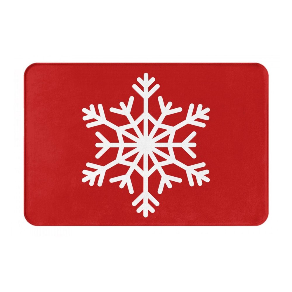 White Snowflakes Bathroom Rug Christmas Red Bath Mat Non Slip Machine Washable Snowflake Pattern Shower Rugs New Year Home Decorations Soft Water Absorbent Floor Mats 16"x24"