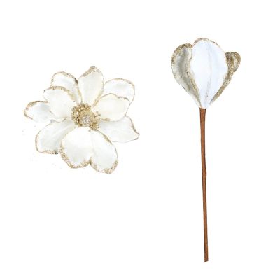 Algado 6Pcs Glitter Artificial Poinsettia Flowers, 6.3inch Christmas Glitter Poinsettia Flowers, Poinsettia Christmas Tree Ornaments Christmas Floral Picks for Xmas Wreath Wedding Party(White)
