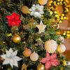 Algado 6Pcs Glitter Artificial Poinsettia Flowers, 6.3inch Christmas Glitter Poinsettia Flowers, Poinsettia Christmas Tree Ornaments Christmas Floral Picks for Xmas Wreath Wedding Party(White) view 2