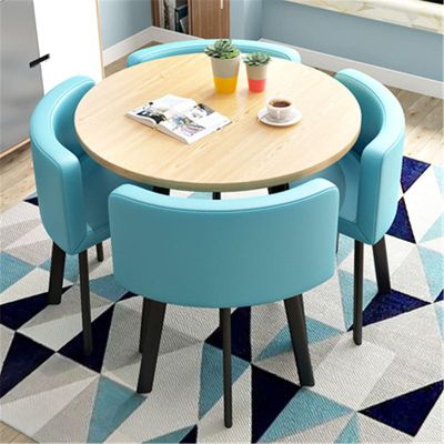 OCAZI Kitchen Dining Table Set Round Breakfast Bar Round Furniture Table and Chair Set Round Conference Table, 1 Table and 4 Chairs 5 Piece Set for Dinning Room/Kitchen 80x75cm/31.5x29.5in(WxH) #6