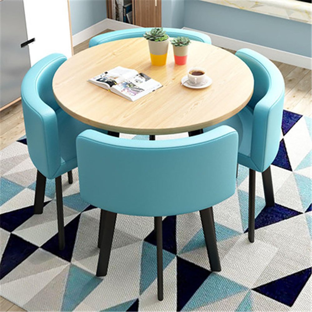OCAZI Kitchen Dining Table Set Round Breakfast Bar Round Furniture Table and Chair Set Round Conference Table, 1 Table and 4 Chairs 5 Piece Set for Dinning Room/Kitchen 80x75cm/31.5x29.5in(WxH) #6