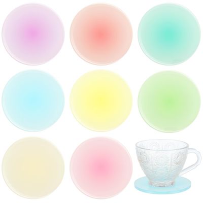 Irenare 8 Pieces Colorful Acrylic Coaster 3.9 Inches Cute Coasters Round Heat Resistant Holder Anti Slip Table Aesthetic for Coffee Table Home Decoration Gift(Rainbow Pastels Color)