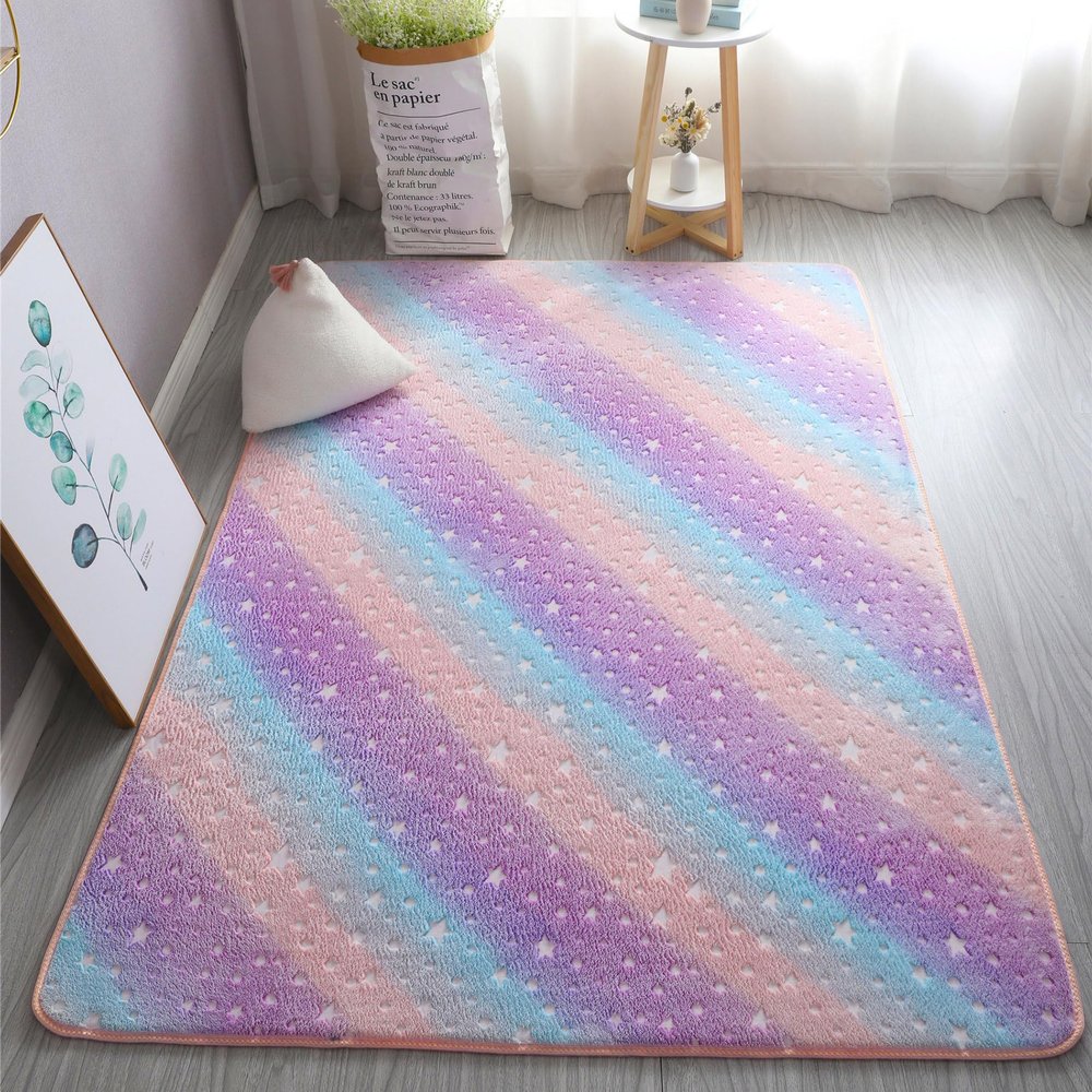 Osifoo Unique Area Rugs, Glow in The Dark Rug Luminous Carpet for Kids Bedroom, Rainbow Star 5.2x8.2 Feet