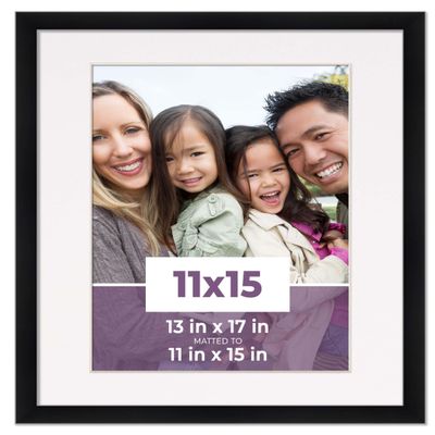 CustomPictureFrames.com 11x15 Frame Black with White Picture Mat for 11x15 Photo - Black 13x17 Frame to Display Print or Poster Measuring 11x15 Inches with White Photo Mat