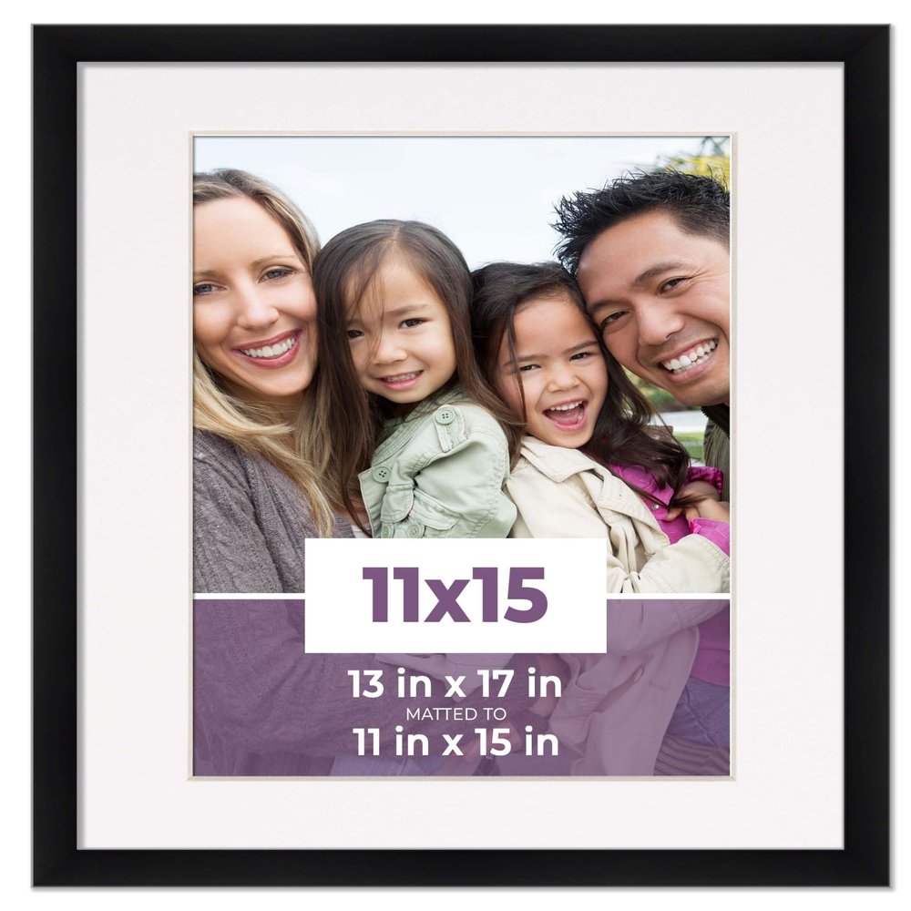 CustomPictureFrames.com 11x15 Frame Black with White Picture Mat for 11x15 Photo - Black 13x17 Frame to Display Print or Poster Measuring 11x15 Inches with White Photo Mat