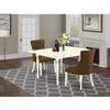 HomeStock 3-Piece Dining Set - Linen Fabric Table & Chairs - Transitional Style - Dark Coffee & Linen White Finish view 1