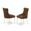 HomeStock 3-Piece Dining Set - Linen Fabric Table & Chairs - Transitional Style - Dark Coffee & Linen White Finish view 3