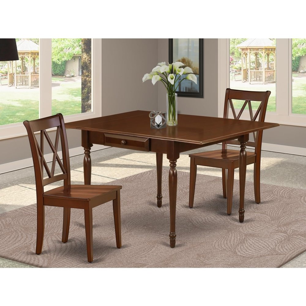 HomeStock Small Space Dinette Set - 3 Piece Dining Table & Chairs - Modern Kitchen Table Set - Mahogany Finish