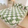 FCLDESHOP Mattress Protector,Autumn and Winter Warm Quilted Coral Velvet Bedding Sheets, Bedroom Hotel Anti-Slip Checkered Bed Protector,Green,200 * 220cm (3pcs) view 1