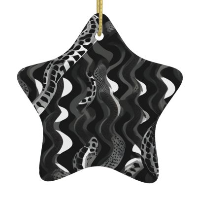 Black White Snake Skin Pattern Christmas Ceramic Ornaments-Star Hanging Decorations Perfect for Parties and Holiday Decor