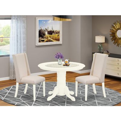 HomeStock Round Dining Table Set - 3 Piece Dinette Set with Kitchen Chairs - Linen White Finish