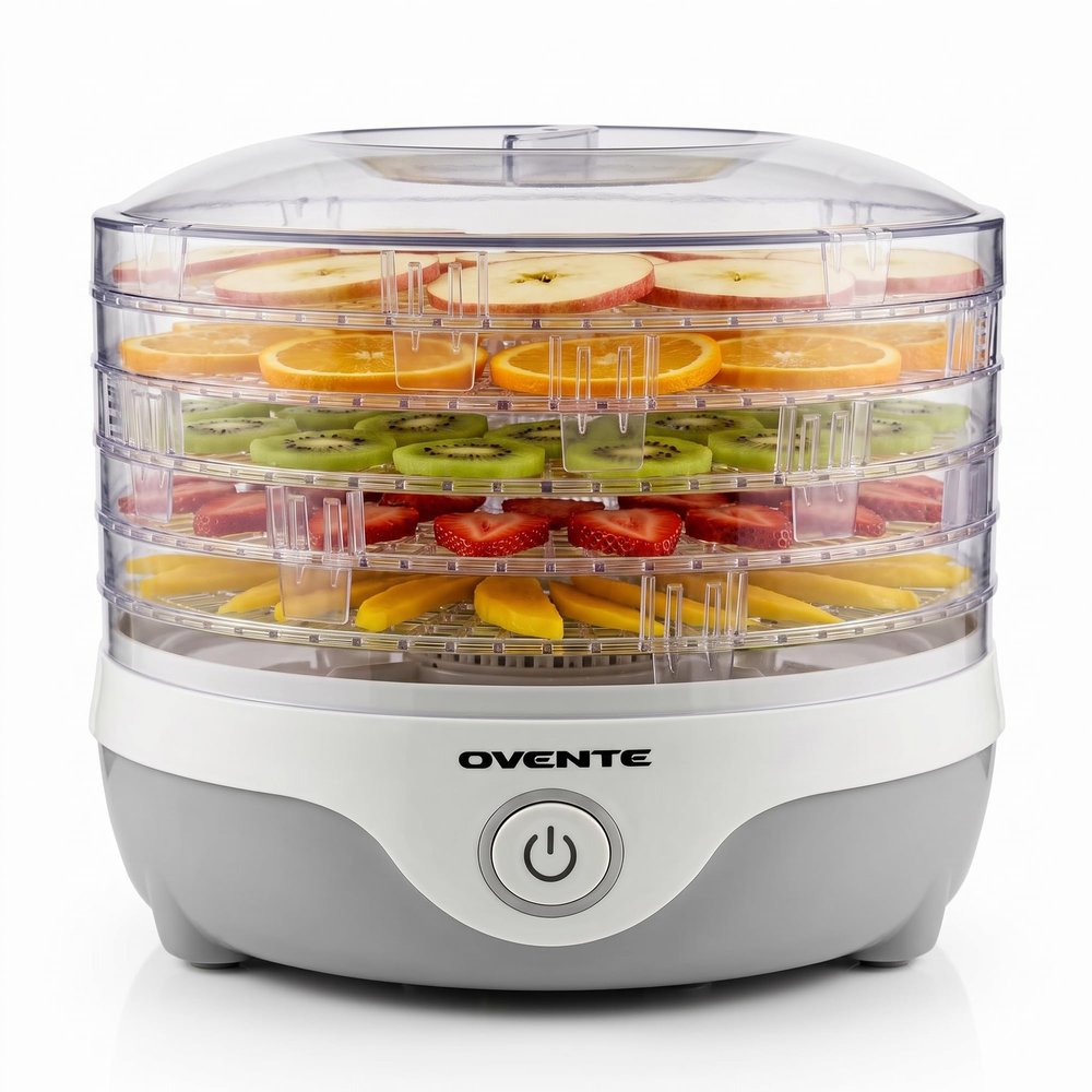 OVENTE Food Dehydrator Machine, 240W, 5-Stackable Trays, Grey DF215GY