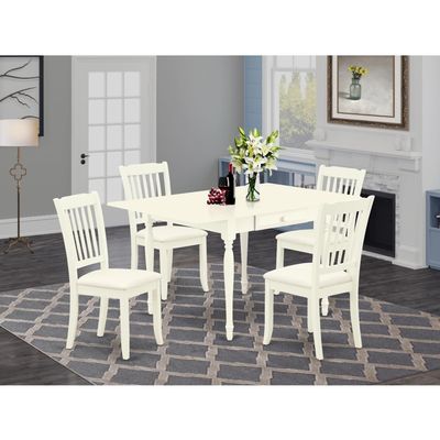 HomeStock Gothic Dining Set 5pc Wood Table & Chairs Linen White Kitchen Set