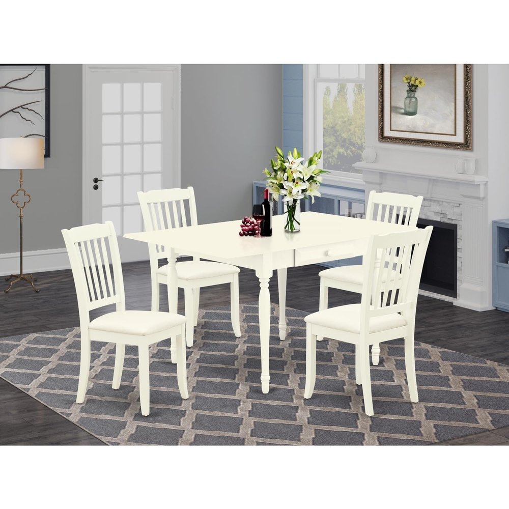 HomeStock Gothic Dining Set 5pc Wood Table & Chairs Linen White Kitchen Set