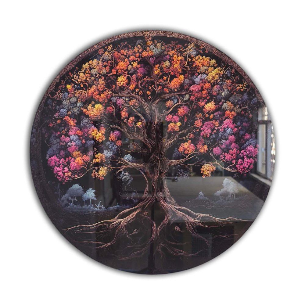 Venodeco Tree Of Life, Tempered Glass Wall Art,Abstract Wall Painting, Home Decor, Housewarming Gift, Wall Hangings, Round Wall Art, Wall Decor, Stained Glass Art