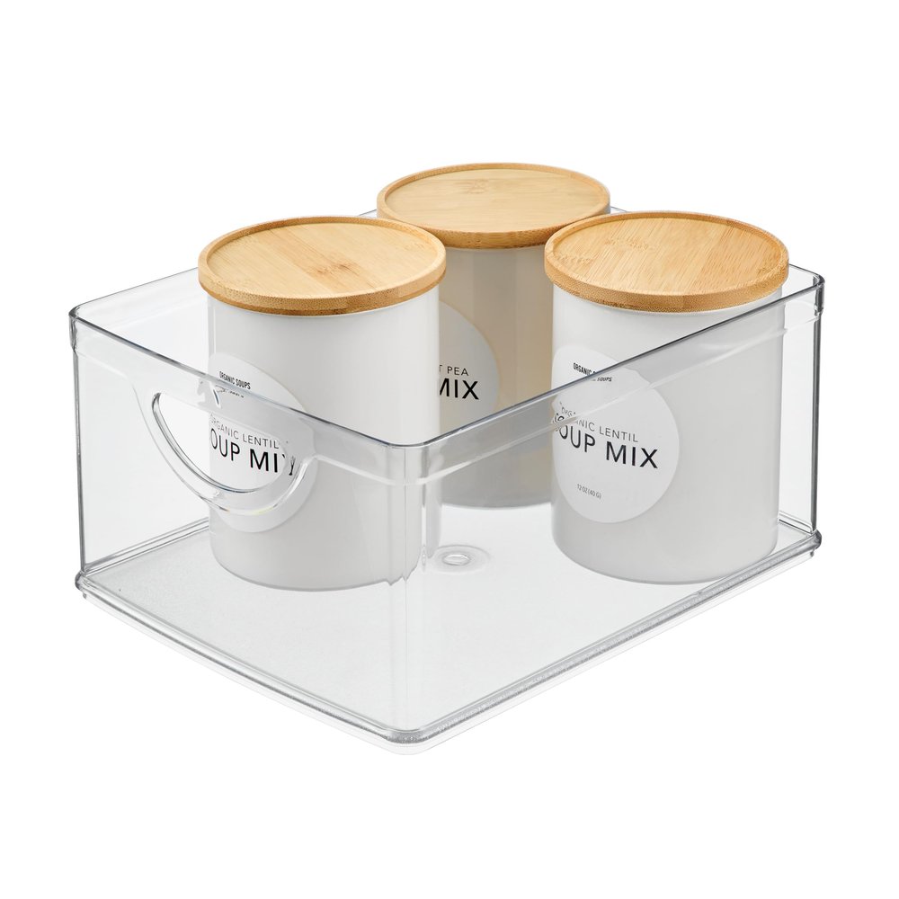 iDesign Plastic Stackable Kitchen Cabinet Storage Bin with Handles - Clear Pantry Organizer