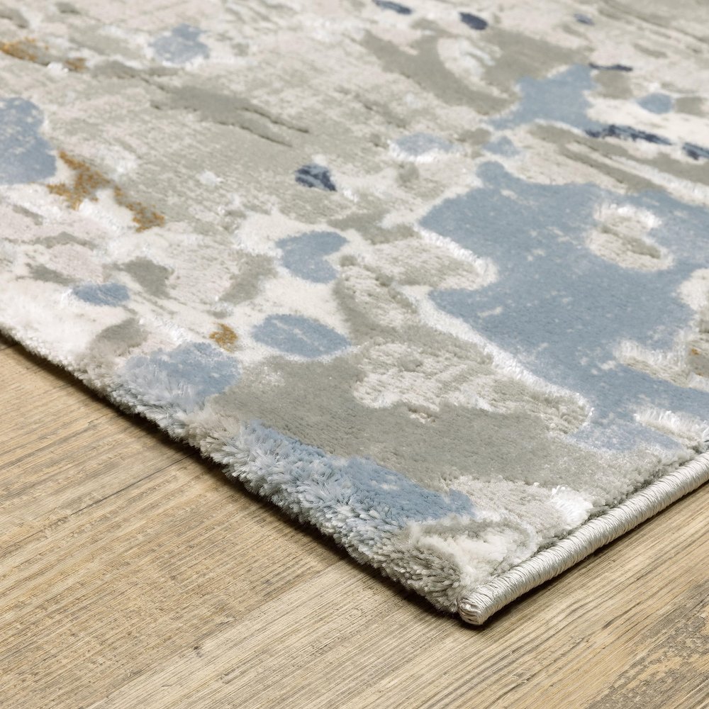 Style Haven Emery Modern Abstract Grey/Blue Mixed Pile Area Rug 2'3" x 7'6"