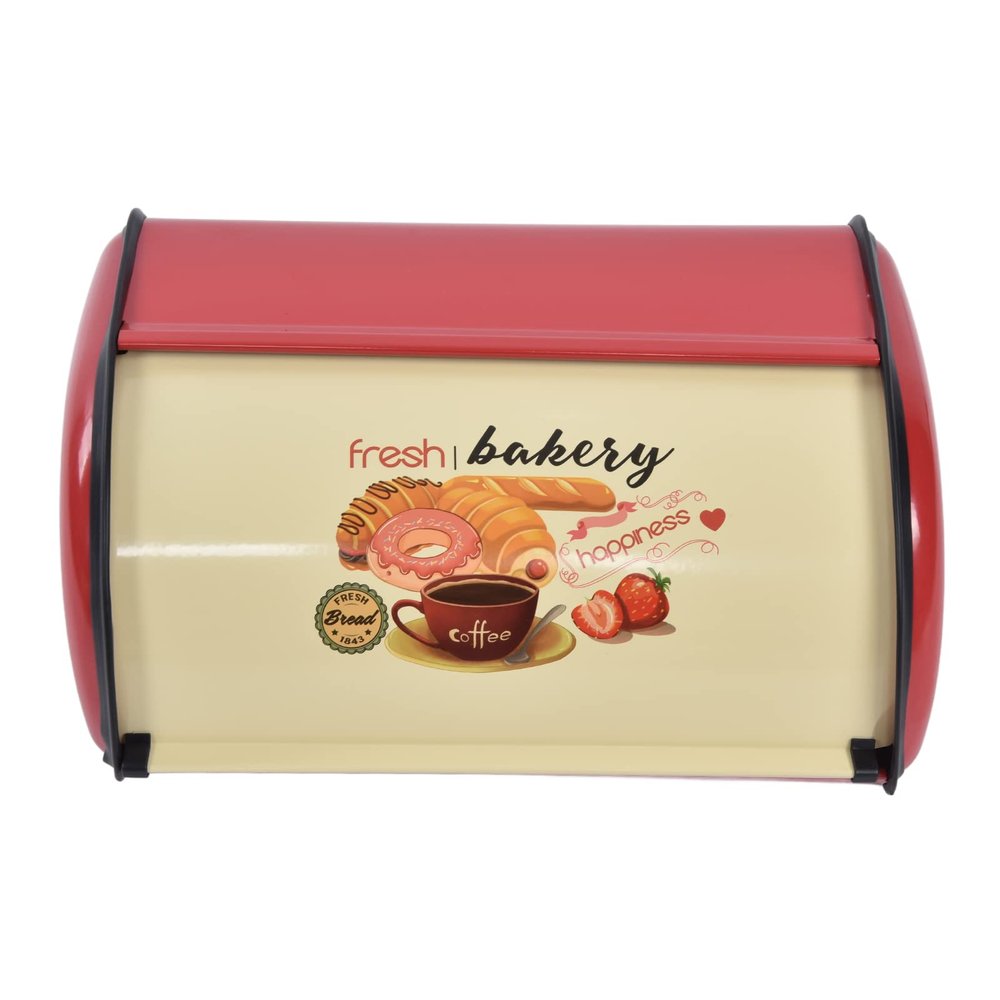 Metal Bread Box, Stainless Steel Bread Box for kitchen,Metal Bread Bin, Large Capacity Bread Bin Holder Container with Roll Top Lid (Red)
