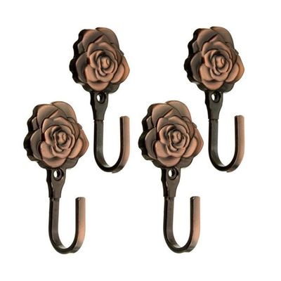BAHELS Coat Rack 4PCS Rose Pattern Metal Curtain Hooks, Wall Decorative Hook, Gold Key Decorative Hooks Wall Hooks (Color : Red Copper)