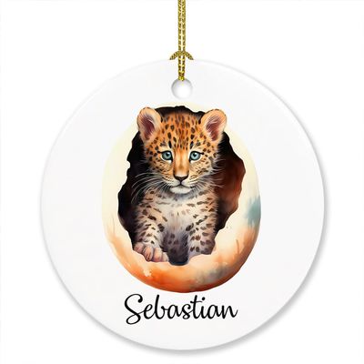 Baby Leopard Christmas Ornament for Kids Boys Girls Animals Lovers, Personalized Leopard Ornaments Gifts for Christmas 2026, Cute Leopard Ornament Xmas Tree, Customized Name Leopards Lover Ornament