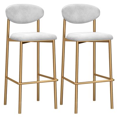 ANram Modern Counter Height Bar Stools Set of 2 Comfortable Velvet Upholstered Breakfast Barstools with Back and Gold Base Elegant Bar Chairs for Kitchen Island/Restaurant/Pub