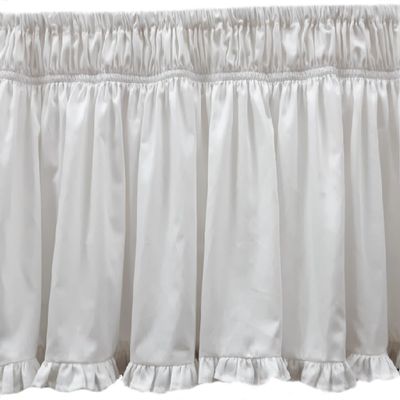 AKBLinenBedding - 3 Sided Elasticated Wrap Around Bottom Ruffled Dust Ruffle Bed Skirt, White Solid 700 TC Egyptian Cotton, Drop - 10 inch (Twin - 39" W x 75" L)
