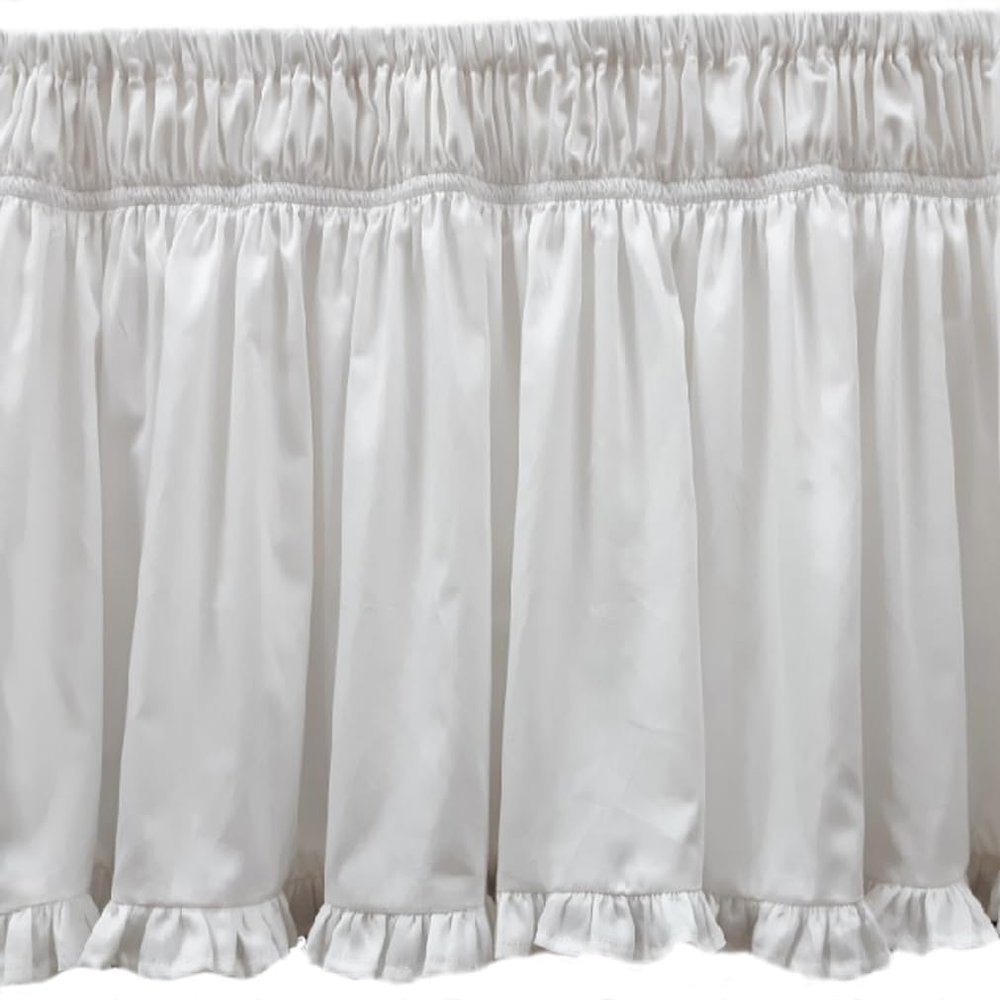 AKBLinenBedding - 3 Sided Elasticated Wrap Around Bottom Ruffled Dust Ruffle Bed Skirt, White Solid 700 TC Egyptian Cotton, Drop - 10 inch (Twin - 39" W x 75" L)