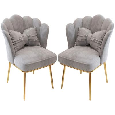 Dining Chair Armless Office Desk Chairs Set of 2, Fabric Padded Accent Chair with Mid Back and Bowknot Pillows, Comfortable Wide Seat Computer Task Vanity Chair for Home Office
